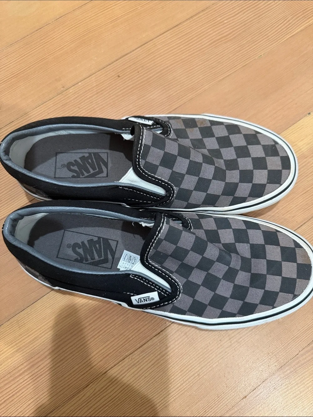Vans Slip-On Checkerboard Canvas Sneakers - Black & Gray worn once